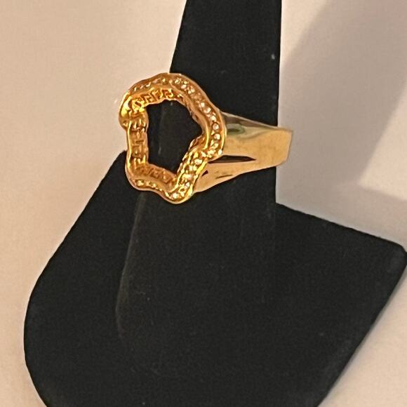 Versace Gold Color Metal & Crystal Medusa Head Curve Ring - SZ 7.25/7.5 - Unisex